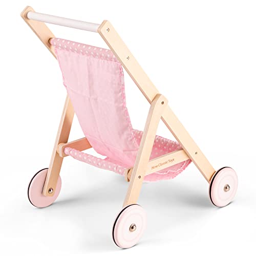 New Classic Toys Wooden Doll Stroller for Children 36 Months and Up Boys and Girls