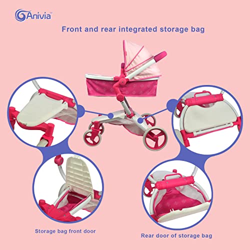 Anivia Dolls Pram, Doll Pushchair, Stroller Dolls Pushchair & Pram Toys Gift For Kids, Suitable Dolls Up to 20 inch -Pink