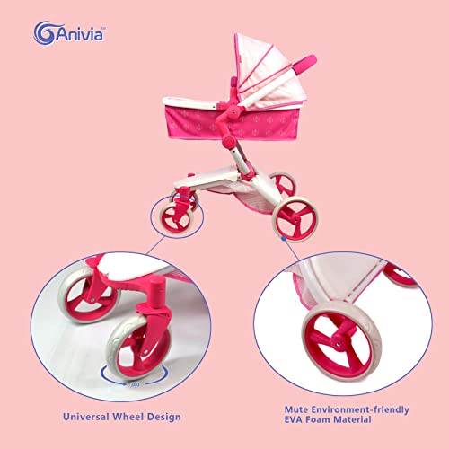 Anivia Dolls Pram, Doll Pushchair, Stroller Dolls Pushchair & Pram Toys Gift For Kids, Suitable Dolls Up to 20 inch -Pink