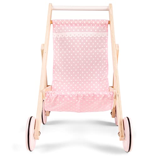 New Classic Toys Wooden Doll Stroller for Children 36 Months and Up Boys and Girls