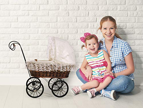 small foot 8755 wicker doll pram nostalgia made of wood and wicker with movable top, top decoration