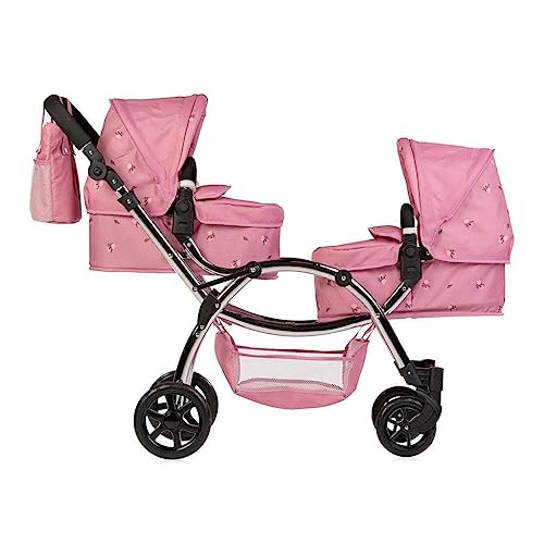 Roma Darcie Twin Dolls Pram in Pink, Suitable From 3 to 16 Years, Adjustable Handle Height, 16 Combinations, Double Dolly Toy Stroller For Christmas, Ideal For Reborn Dolls