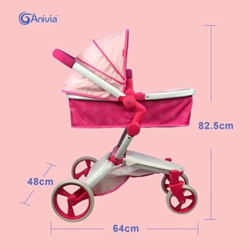 Anivia Dolls Pram, Doll Pushchair, Stroller Dolls Pushchair & Pram Toys Gift For Kids, Suitable Dolls Up to 20 inch -Pink