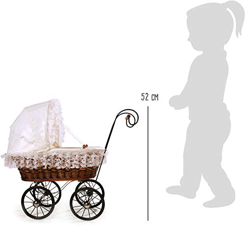 small foot 8755 wicker doll pram nostalgia made of wood and wicker with movable top, top decoration