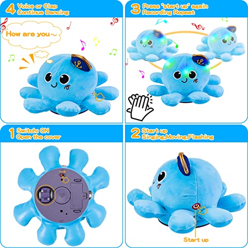 FancyWhoop Baby Musical Light Crawling Toys - Light up Dancing Spinning Walking Soft Octopus Toy for 1 Year Old Boys Girls Kids, Sensory Interactive Baby Gifts for 6 12 18 Months Toddlers