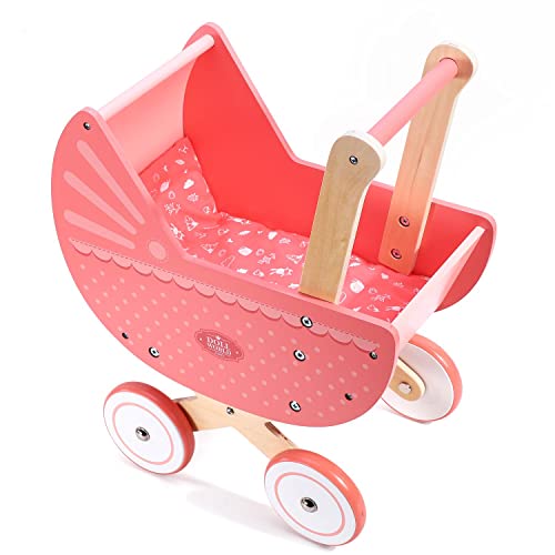 SOKA Doll World Pram Push Along Toy Baby Toddler First Step Activity Walker Push & Pull Walking Wagon Princess Pretend Play Pushchair Gift for Kids Children Girls Ages 3 year old +