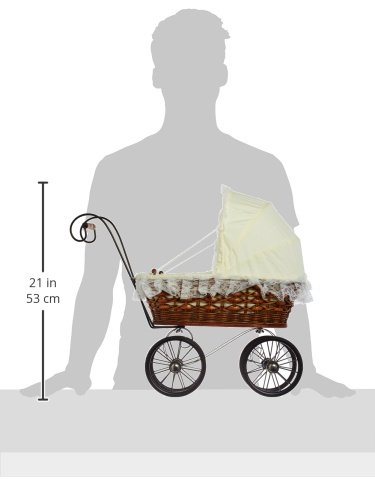 small foot 8755 wicker doll pram nostalgia made of wood and wicker with movable top, top decoration