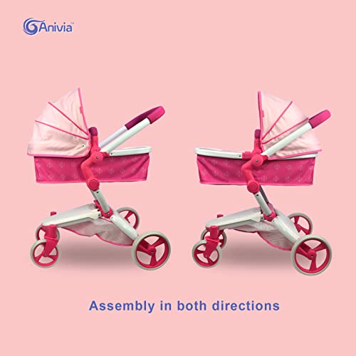 Anivia Dolls Pram, Doll Pushchair, Stroller Dolls Pushchair & Pram Toys Gift For Kids, Suitable Dolls Up to 20 inch -Pink