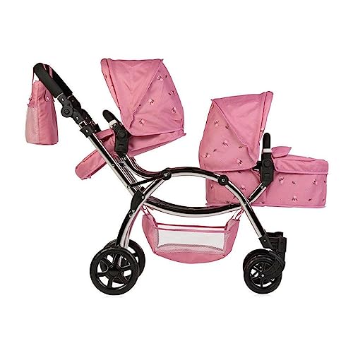 Roma Darcie Twin Dolls Pram in Pink, Suitable From 3 to 16 Years, Adjustable Handle Height, 16 Combinations, Double Dolly Toy Stroller For Christmas, Ideal For Reborn Dolls