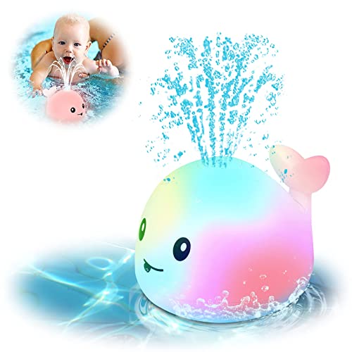 AURUZA Baby Bath Toys,Whale Spray Swimming Pool Toy,Baby Light Up Bath Tub Toys,Waterproof Design Fun Bath Toys,Smooth Body Safety,Baby Toys for 0-6 Months,1,2,3,5 Years(White)