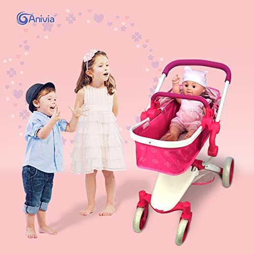 Anivia Dolls Pram, Doll Pushchair, Stroller Dolls Pushchair & Pram Toys Gift For Kids, Suitable Dolls Up to 20 inch -Pink