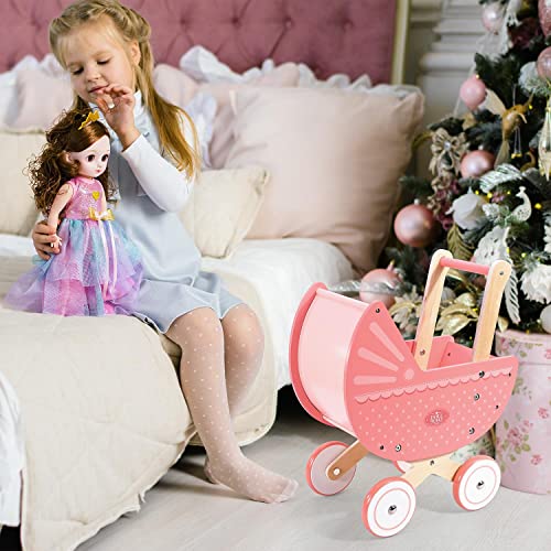 SOKA Doll World Pram Push Along Toy Baby Toddler First Step Activity Walker Push & Pull Walking Wagon Princess Pretend Play Pushchair Gift for Kids Children Girls Ages 3 year old +