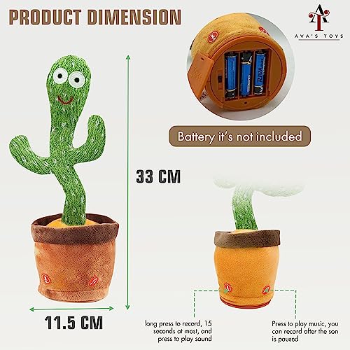 Ava's Toys Dancing Cactus Toy – Talking Cactus Toy for Boys and Girls – Singing Cactus Toy Repeat What You Say – Singing, Dancing, Voice Recording Plush Learning Toys