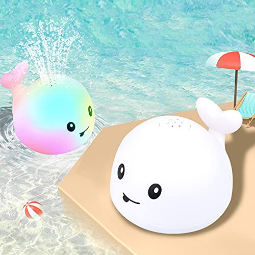 AURUZA Baby Bath Toys,Whale Spray Swimming Pool Toy,Baby Light Up Bath Tub Toys,Waterproof Design Fun Bath Toys,Smooth Body Safety,Baby Toys for 0-6 Months,1,2,3,5 Years(White)