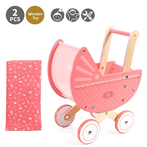 SOKA Doll World Pram Push Along Toy Baby Toddler First Step Activity Walker Push & Pull Walking Wagon Princess Pretend Play Pushchair Gift for Kids Children Girls Ages 3 year old +