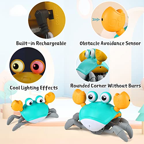 Crawling Crab Baby Toys With Music and Light Interactive Walking Sensory Toys with Automatically Avoid Obstacles Function Musical Toys for Kids Toddler