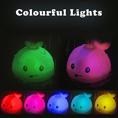 AURUZA Baby Bath Toys,Whale Spray Swimming Pool Toy,Baby Light Up Bath Tub Toys,Waterproof Design Fun Bath Toys,Smooth Body Safety,Baby Toys for 0-6 Months,1,2,3,5 Years(White)