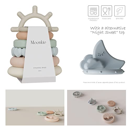 Moonkie Stacks of Circles Soft Teething Toy Educational Learning Stacking Ring Toys for Babies, 7 Piece Set