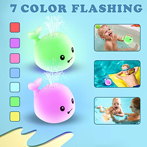 AURUZA Baby Bath Toys,Whale Spray Swimming Pool Toy,Baby Light Up Bath Tub Toys,Waterproof Design Fun Bath Toys,Smooth Body Safety,Baby Toys for 0-6 Months,1,2,3,5 Years(White)