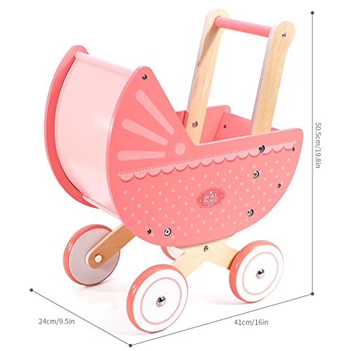 SOKA Doll World Pram Push Along Toy Baby Toddler First Step Activity Walker Push & Pull Walking Wagon Princess Pretend Play Pushchair Gift for Kids Children Girls Ages 3 year old +