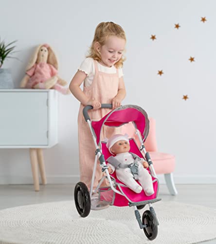 Chicco Junior Active 3 Wheeled Pushchair | Toy Dolls Buggy In Pink And Grey | Baby Doll Pushchair | Childrens Baby Doll Collapsible Stroller Toy | Role Play Toy Dolls Folding Buggy Pushchair | Ages 3+
