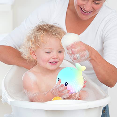 AURUZA Baby Bath Toys,Whale Spray Swimming Pool Toy,Baby Light Up Bath Tub Toys,Waterproof Design Fun Bath Toys,Smooth Body Safety,Baby Toys for 0-6 Months,1,2,3,5 Years(White)