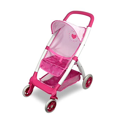 ANIVIA Doll Umbrella Stroller, Toys Baby Doll Stroller for Toddlers with Basket and Mute Wheels, Ideal for Baby Dolls up to 18" Pink