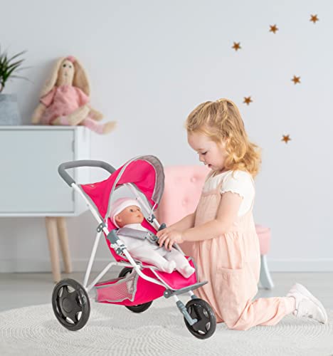 Chicco Junior Active 3 Wheeled Pushchair | Toy Dolls Buggy In Pink And Grey | Baby Doll Pushchair | Childrens Baby Doll Collapsible Stroller Toy | Role Play Toy Dolls Folding Buggy Pushchair | Ages 3+