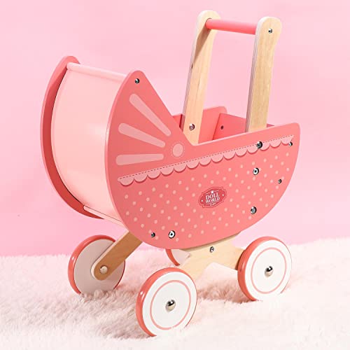 SOKA Doll World Pram Push Along Toy Baby Toddler First Step Activity Walker Push & Pull Walking Wagon Princess Pretend Play Pushchair Gift for Kids Children Girls Ages 3 year old +