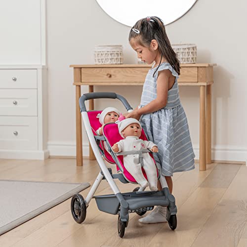Chicco Junior Lala Twin Stroller | Toy Dolls Double Buggy In Pink | Dolly Stroller With Adjustable Handle Height | Double Kids Travel System |Role Play Twin Dolls Pram Pushchair & Pram Toys Ages 3+