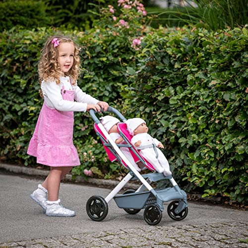Chicco Junior Lala Twin Stroller | Toy Dolls Double Buggy In Pink | Dolly Stroller With Adjustable Handle Height | Double Kids Travel System |Role Play Twin Dolls Pram Pushchair & Pram Toys Ages 3+