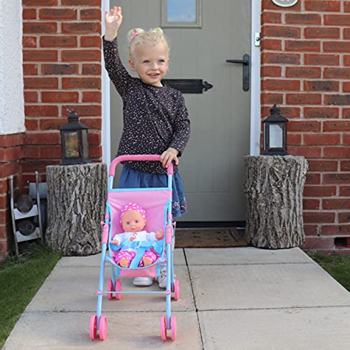 Bella And Friends Kids Flat Fold Folding Pushchair Stroller Toy For Dolls (Pink and Blue)