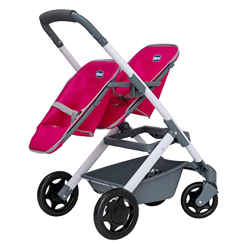 Chicco Junior Lala Twin Stroller | Toy Dolls Double Buggy In Pink | Dolly Stroller With Adjustable Handle Height | Double Kids Travel System |Role Play Twin Dolls Pram Pushchair & Pram Toys Ages 3+
