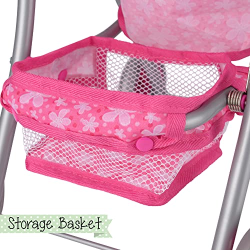 Toyrific Snuggles Deluxe Dolls Buggy | Collapsible Stroller, Toy Pram Pushchair for Kids, Girls, Pink