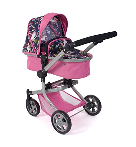 Bayer Chic 2000 595-43 Mika Doll's Pram, 2-in-1 Combination Doll Pram for Children from 4 to 8 Years, Unicorn, Pink-Navy