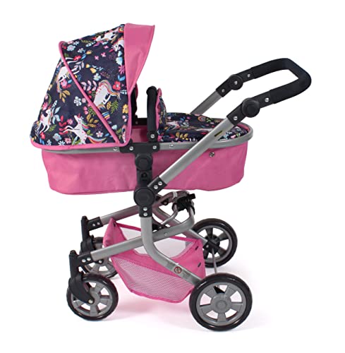 Bayer Chic 2000 595-43 Mika Doll's Pram, 2-in-1 Combination Doll Pram for Children from 4 to 8 Years, Unicorn, Pink-Navy