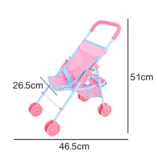Bella And Friends Kids Flat Fold Folding Pushchair Stroller Toy For Dolls (Pink and Blue)