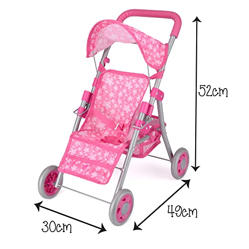 Toyrific Snuggles Deluxe Dolls Buggy | Collapsible Stroller, Toy Pram Pushchair for Kids, Girls, Pink