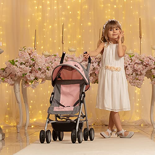Daisy Chain Zipp Max Dolls Pushchair – Adjustable handles from 76-82cm. For children of 4, 5, 6, 7, 8 or 9 years. In Classic Pink Fabric