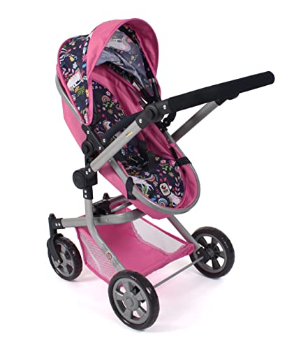 Bayer Chic 2000 595-43 Mika Doll's Pram, 2-in-1 Combination Doll Pram for Children from 4 to 8 Years, Unicorn, Pink-Navy