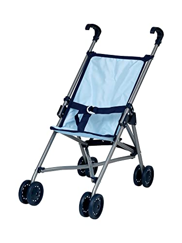 DOLLSWORLD from Peterkin | Blue Doll's Stroller | Foldable stroller with easy-grip handles, suitable for dolls up to 56cm | Dolls & Accessories | Ages 3+