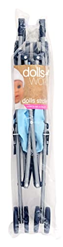 DOLLSWORLD from Peterkin | Blue Doll's Stroller | Foldable stroller with easy-grip handles, suitable for dolls up to 56cm | Dolls & Accessories | Ages 3+