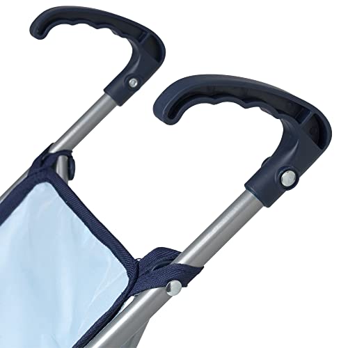 DOLLSWORLD from Peterkin | Blue Doll's Stroller | Foldable stroller with easy-grip handles, suitable for dolls up to 56cm | Dolls & Accessories | Ages 3+
