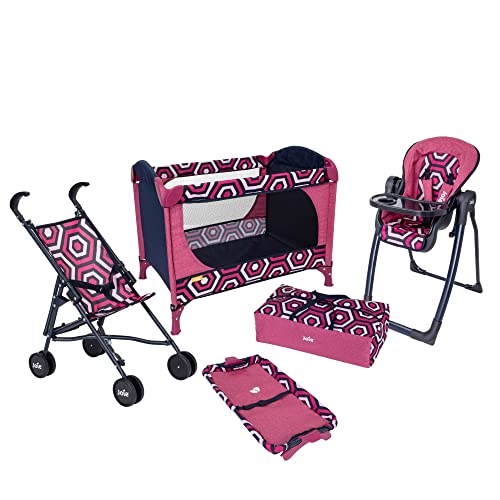 HTI Joie Junior Nursery Playset | 6 Piece Nursery Playset Doll Highchair, Swing, Car Seat, Stroller, Changing Mat & Cot Included | Prams, Pushchairs and Dolls Accessories For Kids Boys & Girls Age 3+