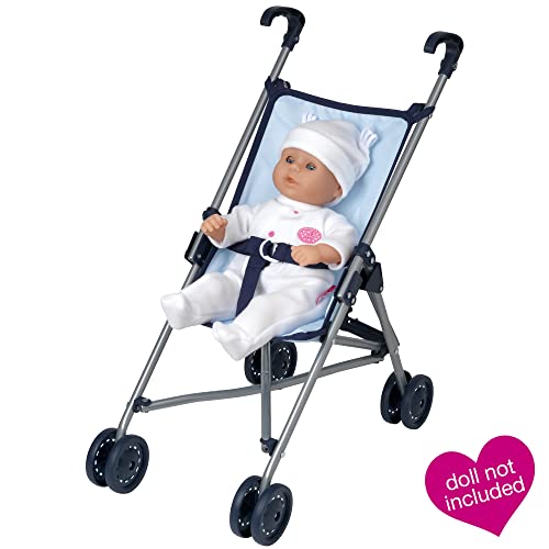 DOLLSWORLD from Peterkin | Blue Doll's Stroller | Foldable stroller with easy-grip handles, suitable for dolls up to 56cm | Dolls & Accessories | Ages 3+