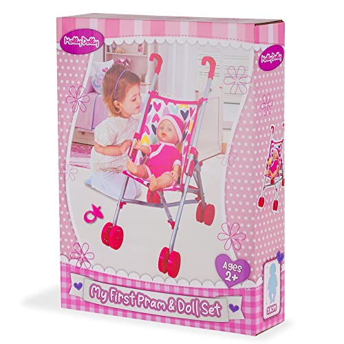 Molly Dolly My First Dolls Pram & Doll Set - Girls Toy Doll Stroller Pushchair Buggy