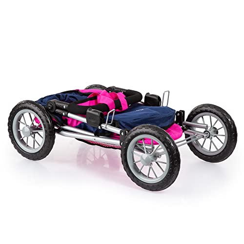 Bayer Design 13013AA Dolls Pram Trendy, Stroller, Foldable, Height-Adjustable Handle, Bag, Blue, Pink