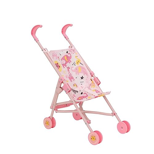 BabyBoo Single Stroller | Toy Dolls Buggy | Baby Doll Pushchair | Childrens Baby Doll Stroller Toy Umbrella Fold Stroller | Role Play Toy Dolls Buggy Pushchair | Ages 2+ (Pink Jungle)