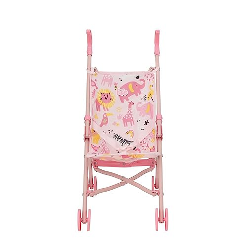 BabyBoo Single Stroller | Toy Dolls Buggy | Baby Doll Pushchair | Childrens Baby Doll Stroller Toy Umbrella Fold Stroller | Role Play Toy Dolls Buggy Pushchair | Ages 2+ (Pink Jungle)
