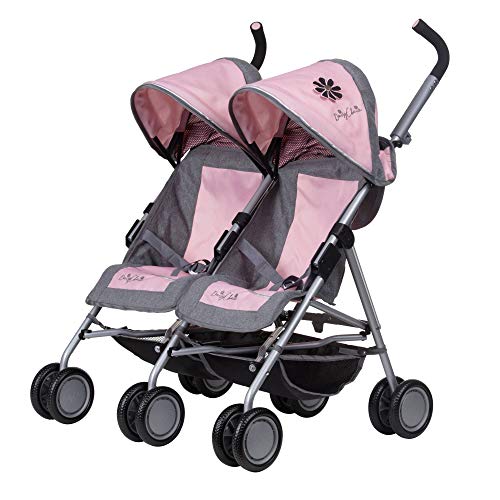 Play Like Mum Daisy Chain Zipp Twin Max Dolls Pushchair – Adjustable handles from 76-82cm. For ages 4,5,6,7,8 or 9 years. In Classic Pink Fabric